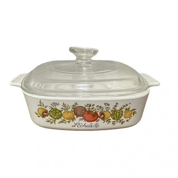 Corning Ware Vintage Spice of Life "L'Echalote" 1 Quart Baking Dish w/ Pyrex Lid - Picture 1 of 8